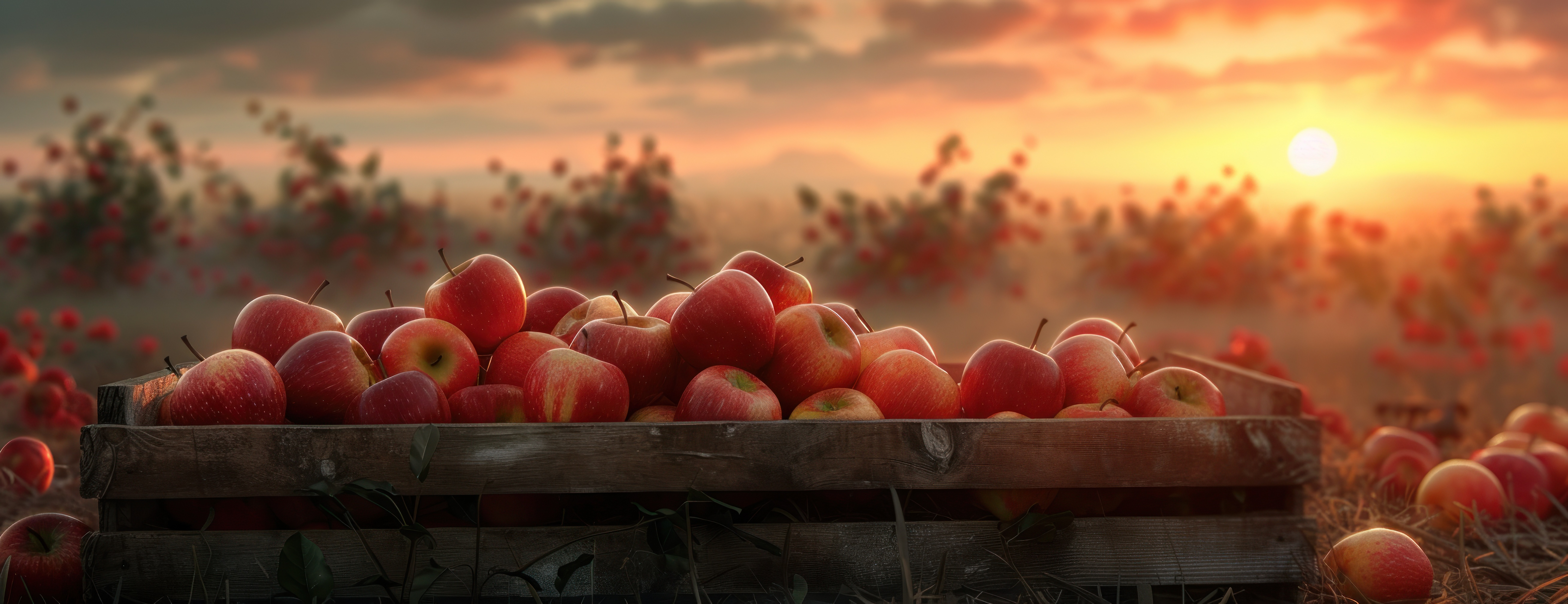 carton of apples in the sunrise