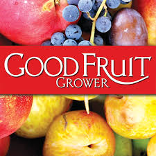 good fruit growers logo with a variety of fruit in the background